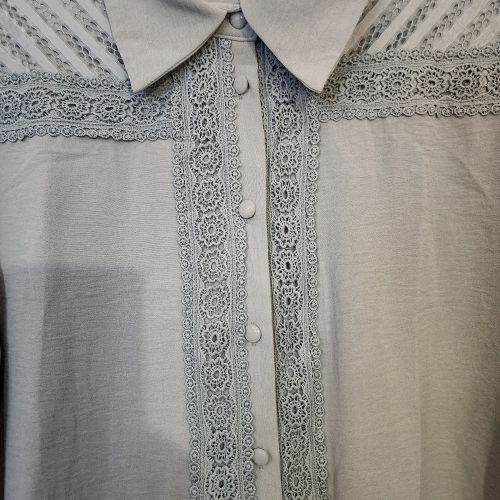 NEW Modlily Womens Teal Green Button Down 3/4 Sleeve Blouse Size L Cottagecore - Picture 4 of 8